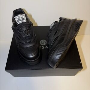 Versace Odissea Black Leather Chunky Sneakers Men's 11 EU 44.5 Medusa